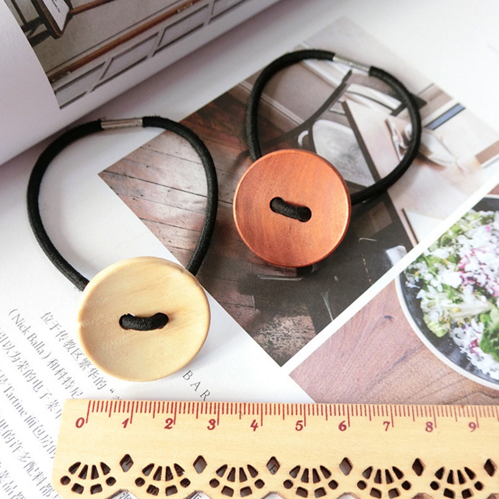 Dây cột tóc hình nút gỗ xinh xắn cho nữ