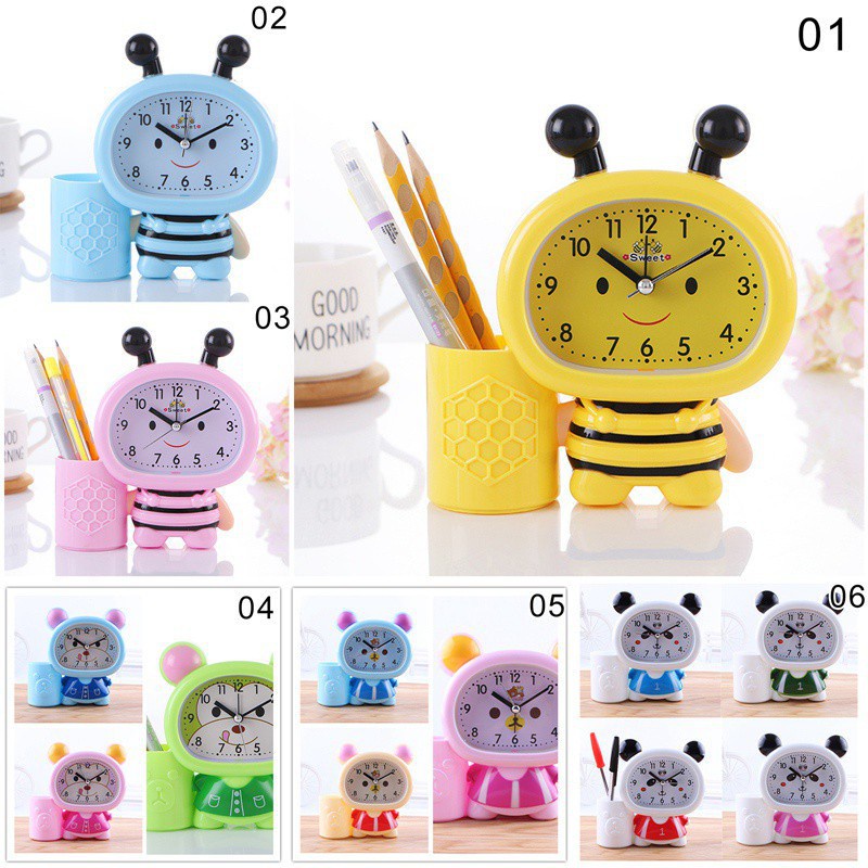 Cute cartoon little bee pen holder children's alarm clock multi function creative fashion student bedroom bedside desktop alarm clock