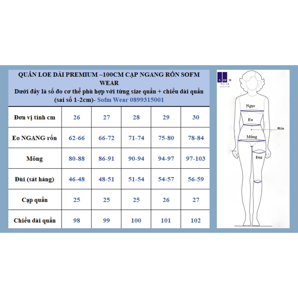 Quần Jean Ống Loe Cạp Ngang Rốn Dài 100cm