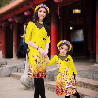 Áo dài cách tân mẹ và bé pha lưới