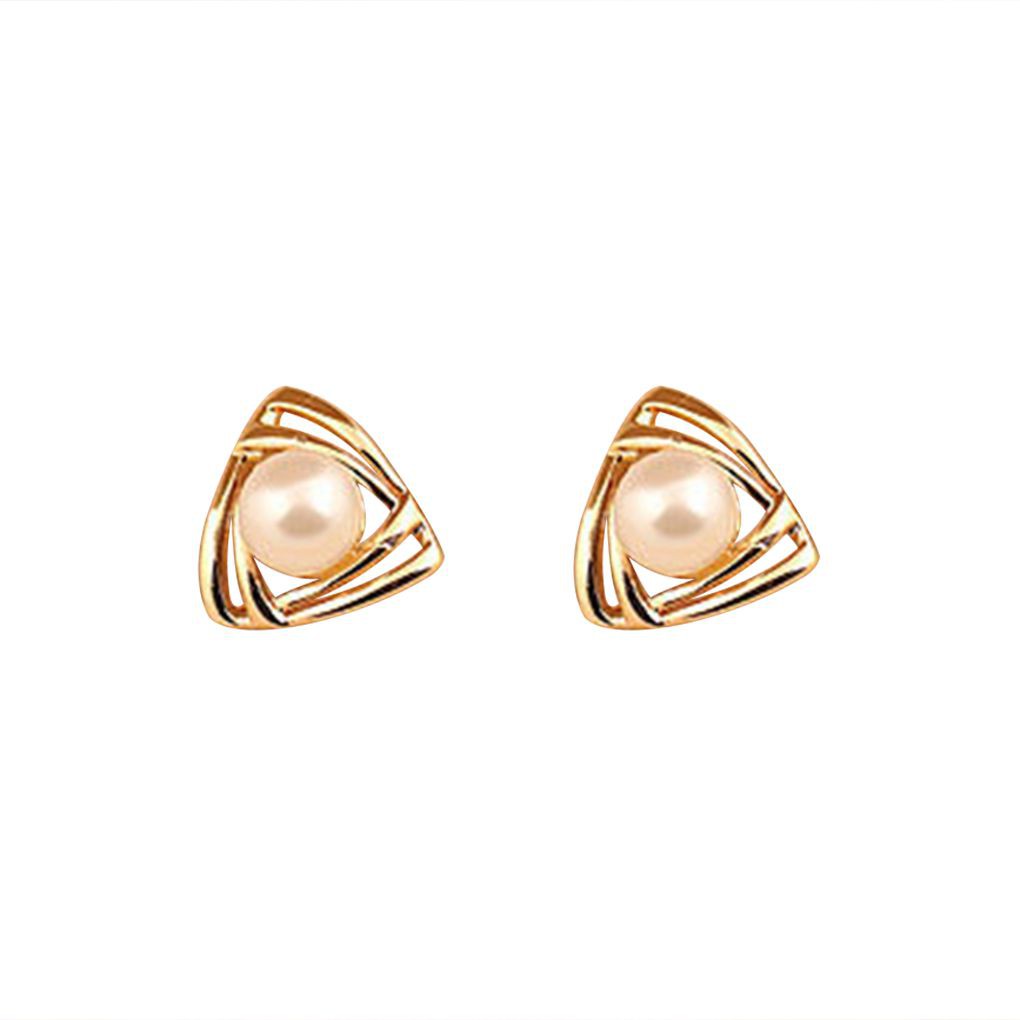 Khuyên Tai Hình Tam Giác Đính Ngọc Trai Giả Lấp Lánh