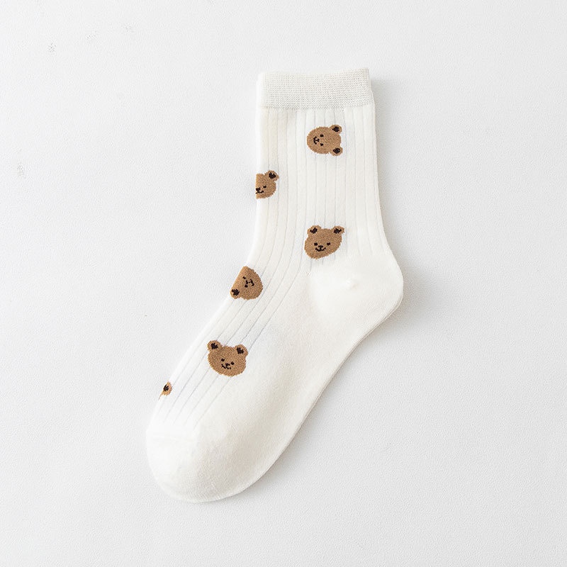 Vớ Cotton Cổ Cao Họa Tiết Gấu Trắng Dễ Thương Cho Nữ
