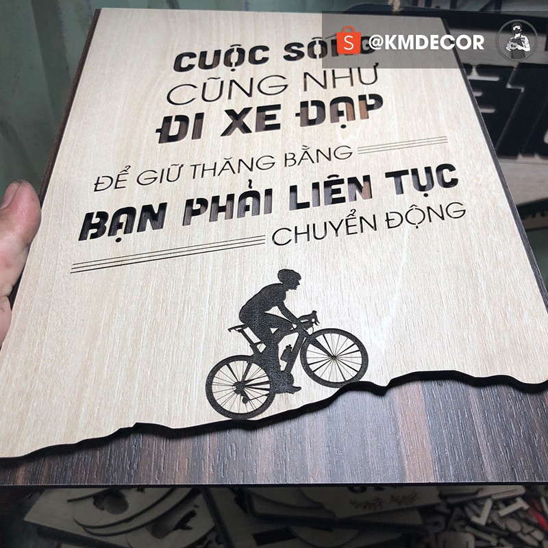 Tran gỗ TBIG - Tạo động lực mẫu câu &quot;cuộc sống cũng như đi xe đạp để giữ thăng bằng bạn phải liên tục chuyển động&quot;