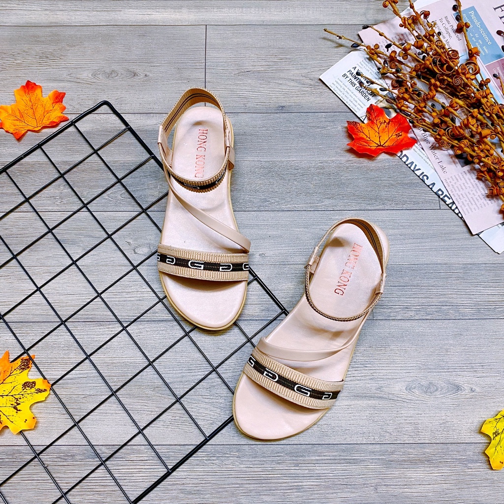 Sandal quai mảnh tết ngang bo chun đế cao 3p phối chữ đơn giản cực xinh - TT398