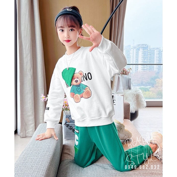 Bộ quần áo thu đông dài tay bé gái &quot;MOCINO&quot; 14-48kg. Đồ bộ dài tay cho bé 4-14 tuổi. Vải da cá dày dặn. G49