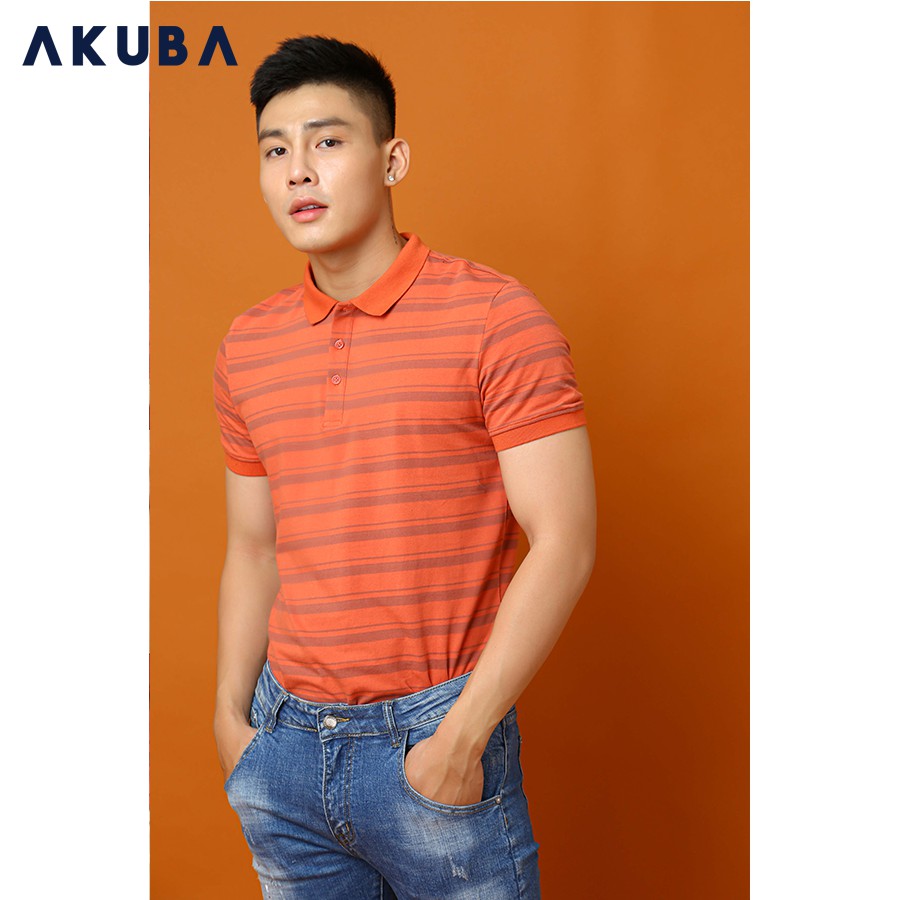 [Mã FASHIONMALLT4 giảm 15% tối đa 30K đơn 150k] Áo Thun Nam Có Cổ Polo Sọc Ngang AKUBA 029038