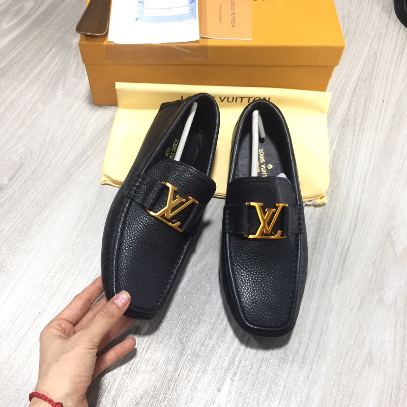 Giầy lười LV logo vàng, giày lười da, Bon Shop