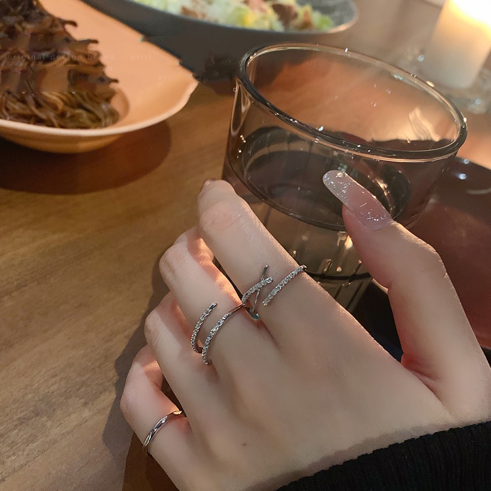 iF YOU Bộ 3 nhẫn hở   màu bạc thiết kế hình xoắn ốc phong cách Hàn Quốc dành cho nữ