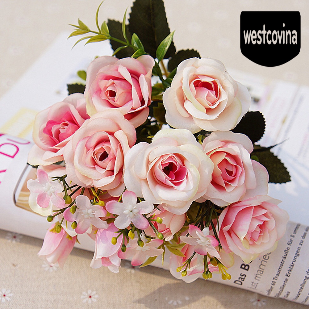 [Hot]☀ 1 Bó Hoa Gồm 10 Bông Hoa Hồng Giả Theo Phong Cách Hoàng Gia Châu Âu