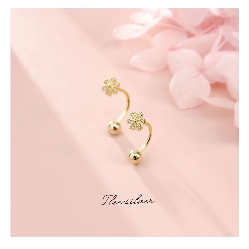 Khuyên tai bạc TLEE chốt vặn dáng cong hình hoa năm cánh dịu dàng TleeJewelry B0151