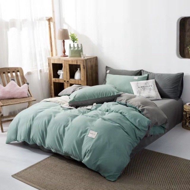 Bộ cotton Tici Xanh ngọc phối ghi.( cotton đũi cao cấp)