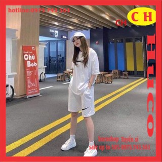 sét đồ bộ thể thao dấu tích nam nữ gồm áo thun hè ngắn tay + quần đùi ống rộng sét chất cotton form unisex freesize