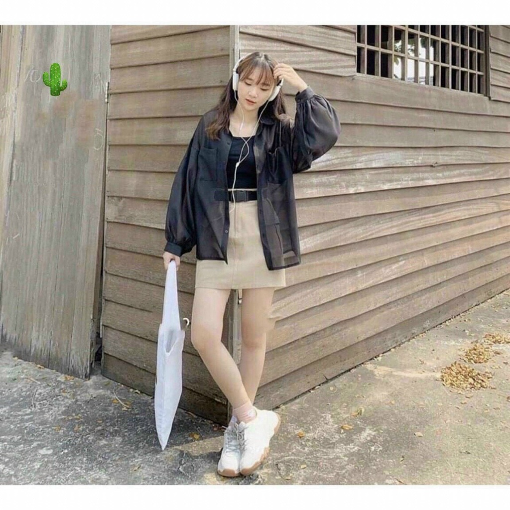 Áo sơ mi nữ 2 món von lụa fom rộng