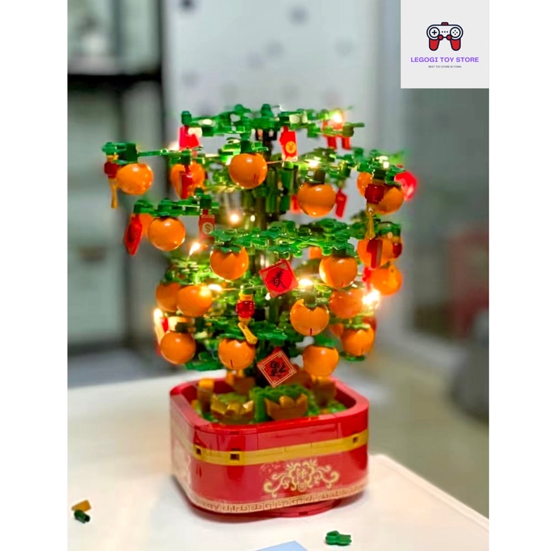Đồ chơi lắp ráp Legogi HỘP NHẠC CÂY QUẤT  mô hình trưng bày trang trí phòng bàn làm việc Tết Năm mới