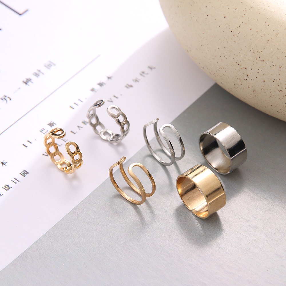 Bộ Nhẫn Thiết Kế Đơn Giản Tùy Chỉnh Kích Thước Vừa Mọi Size Tay Unisex Nam Nữ Phong Cách Cool Ngầu