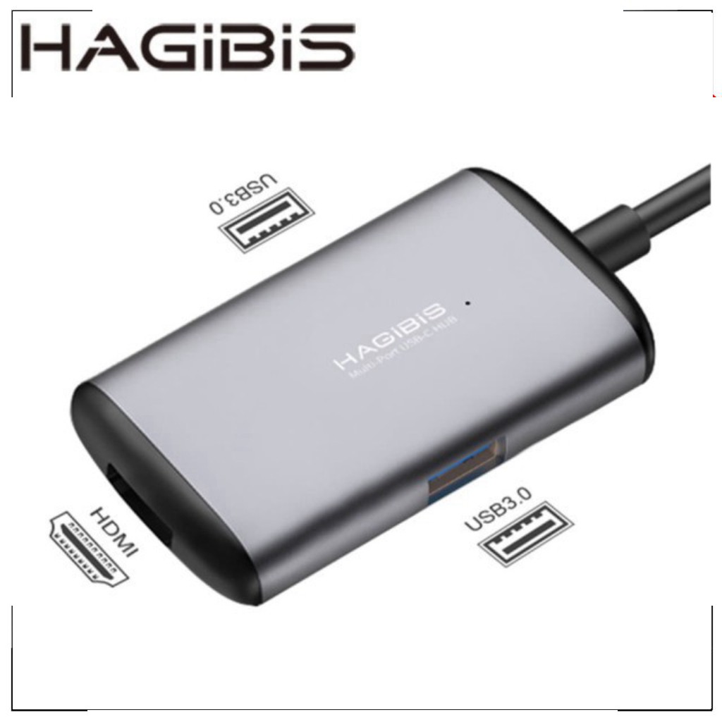 T-  Cổng Chuyển USB Type-C Ra  HDMI + 2 USB3.0 Hagibis 3 in 1
