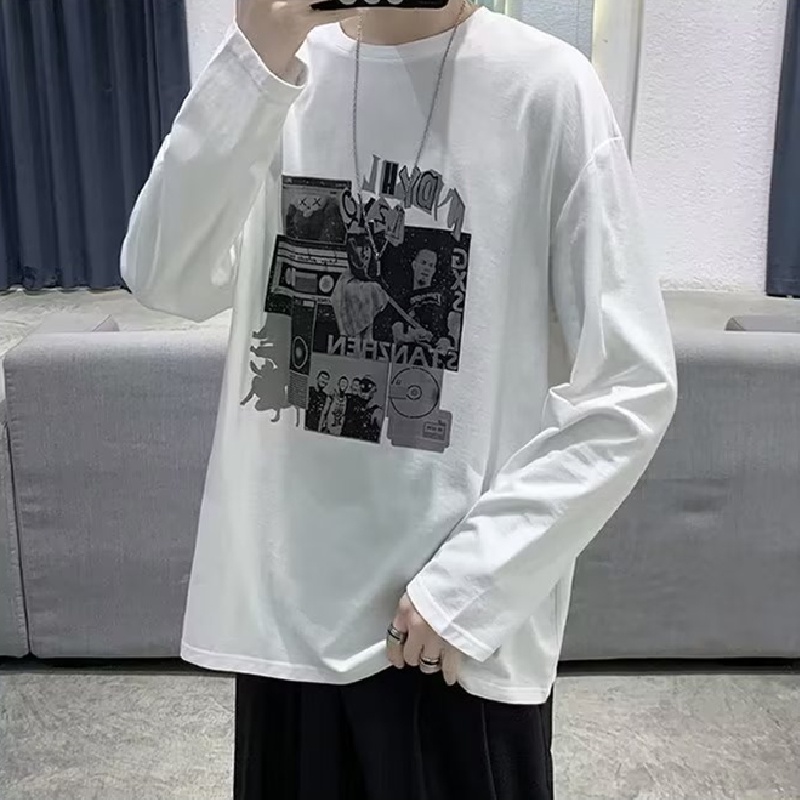 Áo Thun Tay Dài Cổ Tròn Dáng Rộng In Chữ Cỡ Lớn Thoải Mái Phong Cách Hàn Quốc Thời Trang Cho Nam M-5XL