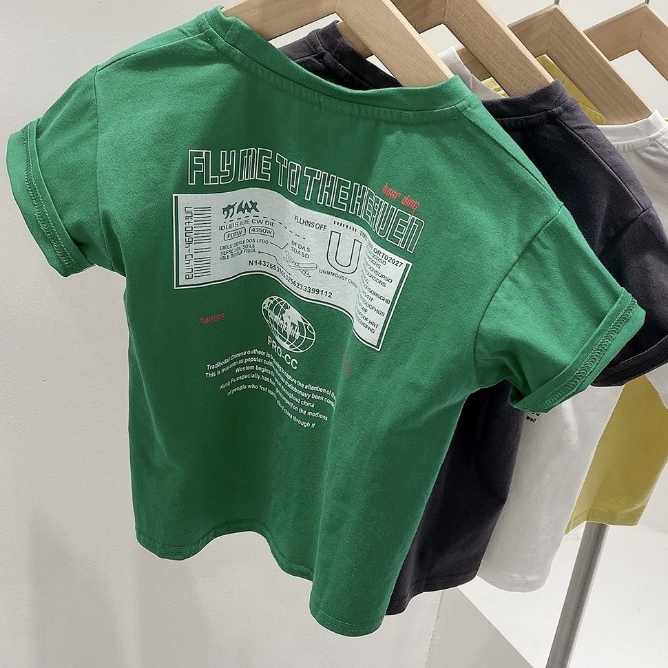 Áo Thun Cotton Trơn Tay Ngắn In Chữ Thoải Mái Thời Trang Mùa Hè Cho Bé Trai / Gái 5 Tuổi