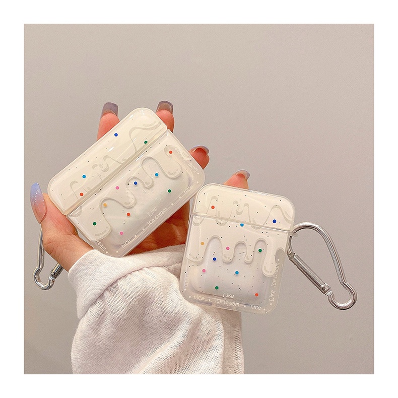 Case airpod 3 vỏ airpod 1 2 Pro Hình Ice Cream Kem Trắng - MON STORE