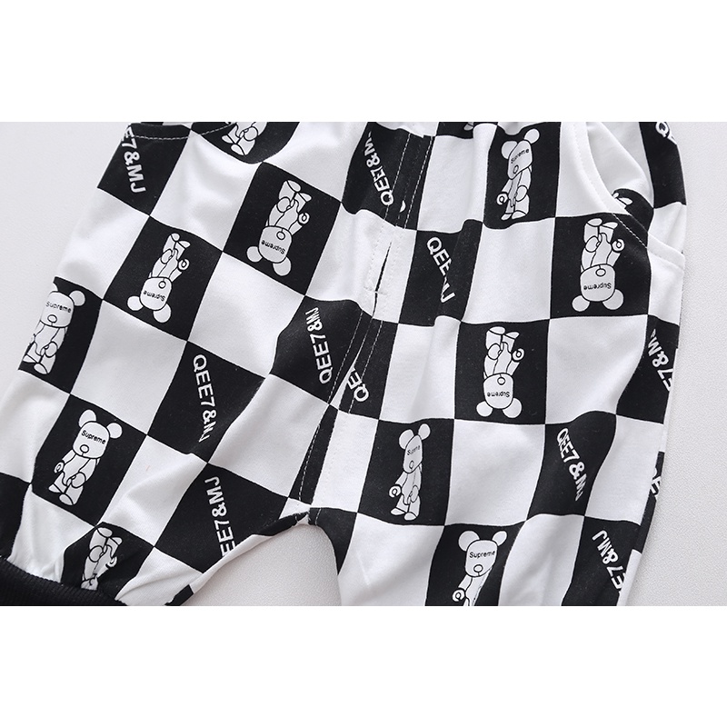 Bộ Áo Tay Ngắn In Chữ + Quần Short Vải Cotton In Họa Tiết Gấu Hoạt Hình Thời Trang Mùa Hè Cho Bé Kích Thước 80-120cm