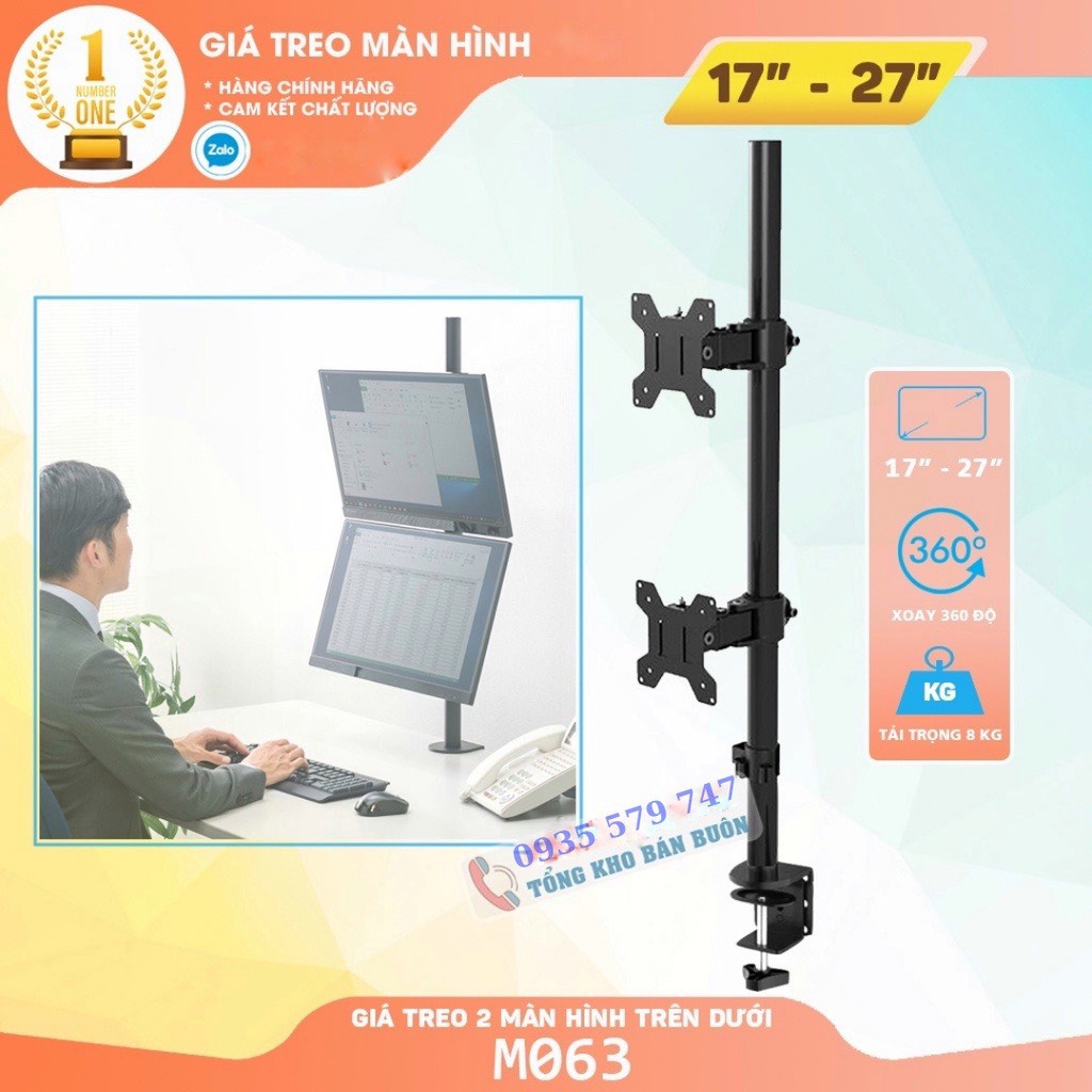 Giá Treo Hai Màn Hình Kẹp Bàn 17 – 27 Inch M063 Tay Treo Hai Màn Hình Máy Tính Xếp Màn Trên / Dưới