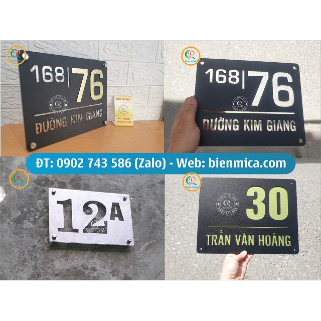 Biển Số Nhà bắt Trụ Inox (hoặc DÁN Vào Tường) - Bảng số nhà Nhôm Inox Đồng 2 lớp