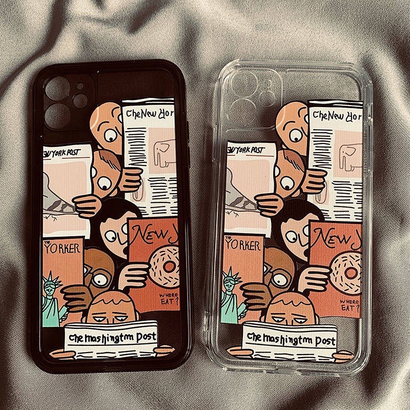 Black Newspaper Reading Apple 13/14Promax Phone Case Iphone12/11 Transparent Xrxs Stain-Resistant 78plus Female eTzz