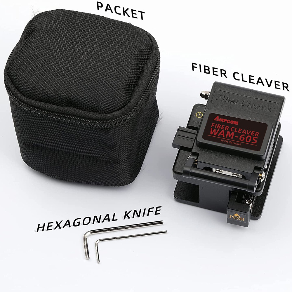 AMPCOM Công cụ cắt sợi quang Fiber Cleaver FTTH Cắt cáp chính xác cao All Metal Body 12 lưỡi cắt Bề mặt với túi đựng WAM-60S
