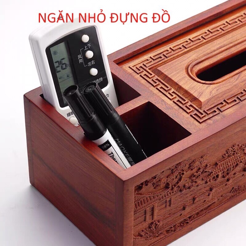 Hộp giấy ăn hộp khăn giấy Mộc Thiên 3 ngăn gỗ Hương cao cấp đựng đồ tiện dụng