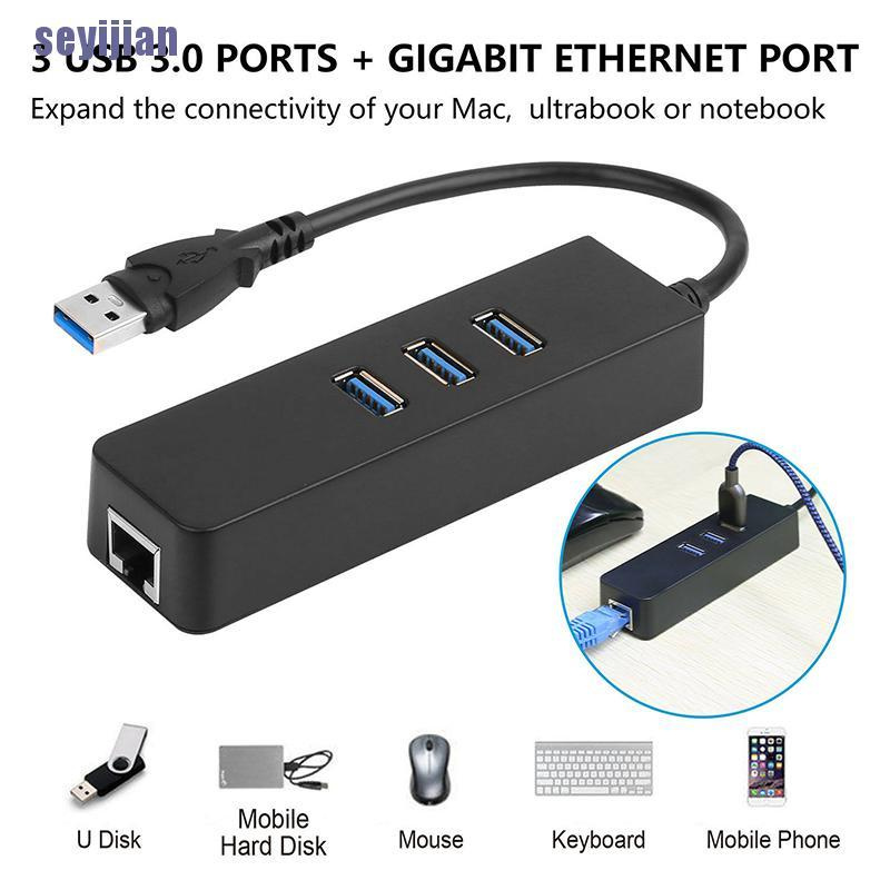 Bộ Chia 3 Cổng USB 3.0 Gigabit Ethernet Lan RJ45 Sang 1000Mbps