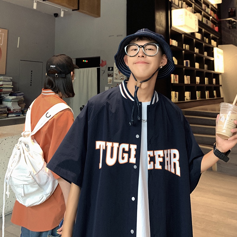 Áo Sơ Mi Tay Ngắn Cổ Bẻ In Chữ Phong Cách Hàn Quốc Thời Trang Mùa Hè Cho Nam