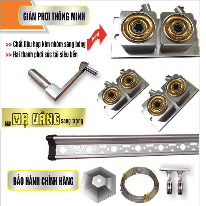 Giàn phơi thông minh Hòa Phát model 999B ( Chính Hãng) + Tải trọng 70kg + Inox  304 Đúc nguyên khối