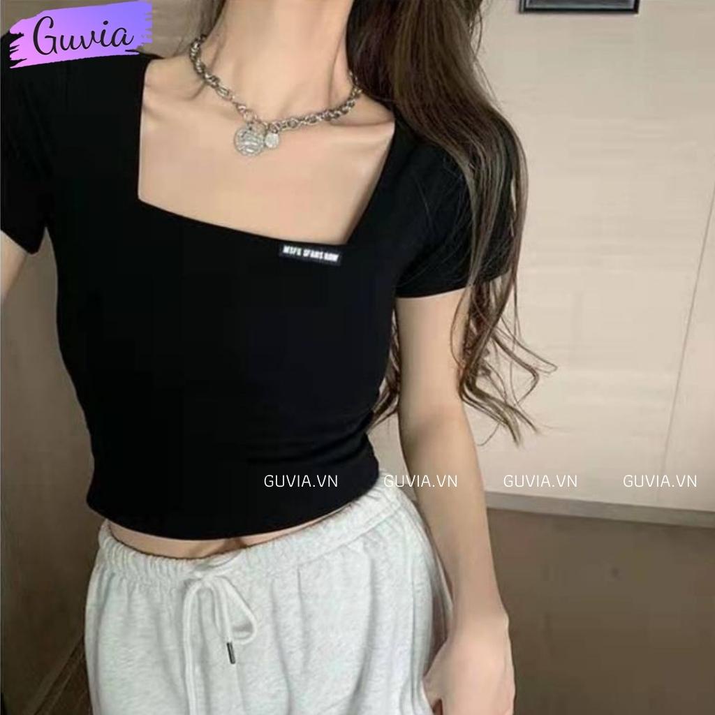 Áo Croptop Nữ Cổ Vuông LOGO Tay Ngắn Ôm Body Sexy Chất Thun Tăm Trẻ Trung GUVIA | BigBuy360 - bigbuy360.vn