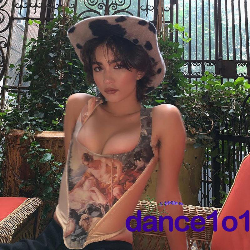 Áo Croptop Sát Nách Cổ Vuông Hoạ Tiết In Thiết Kế Quyến Rũ