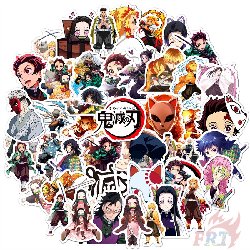 Set 50 miếng dán trang trí laptop / va li hình nhân vật Demon Slayer: Kimetsu no Yaiba sáng tạo
