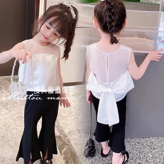 Set áo trắng quần xleo xẻ tà cho bé gái