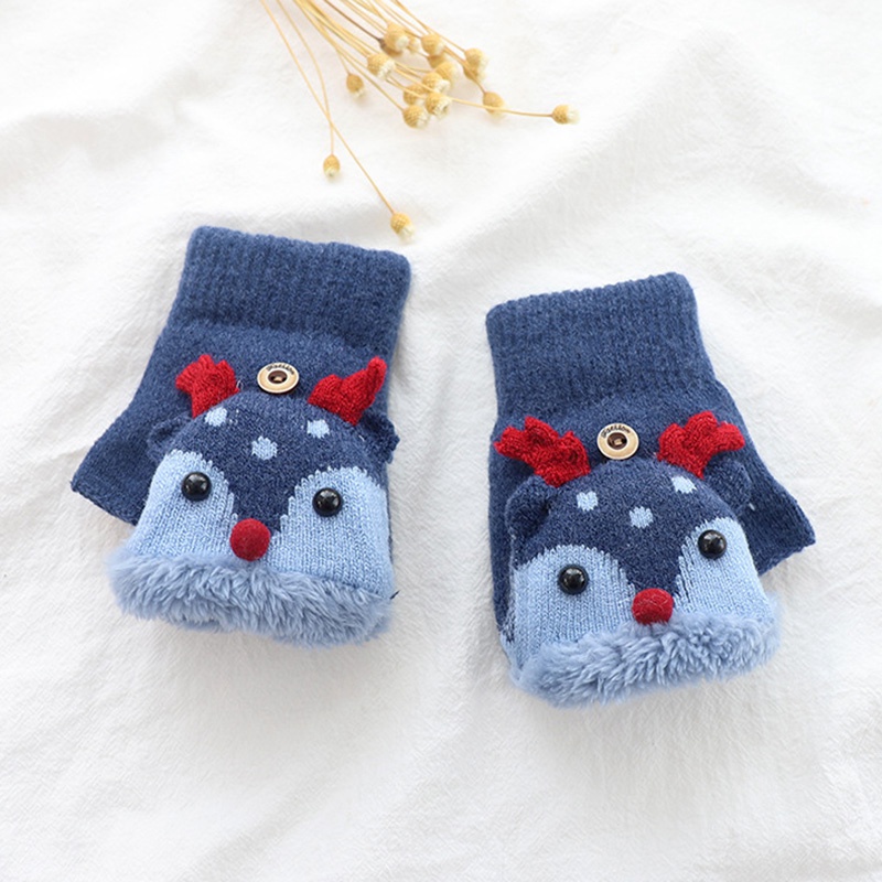 Găng tay nhung hở nửa ngón họa tiết tuần lộc đáng yêu hợp mùa đông cho bé 3-7 tuổi