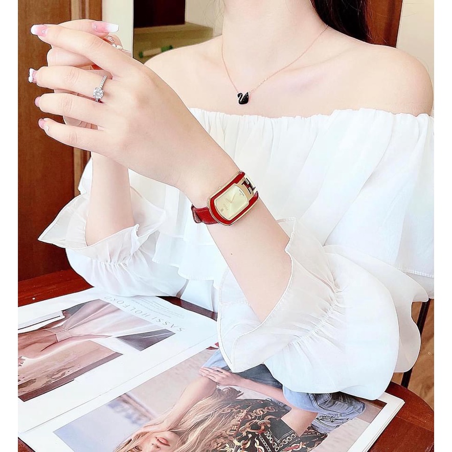 Đồng hồ nữ chính hãng Fendi Chame leon dây da đỏ cực hot- Máy quartz pin Thụy Sĩ - Kính sapphire