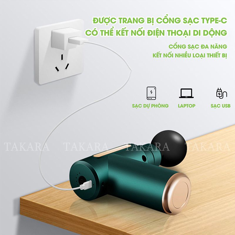 Máy Massage Cầm Tay, Mát Xa Toàn Thân TAKARA Với 4 Đầu Thay Thế và 6 Cấp Độ BH 12 Tháng KH720