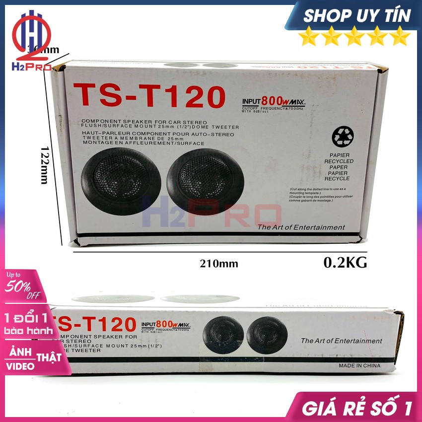 Đôi Loa Treble Ts-T120 Cao Cấp 250W-4 Ôm Dùng Trên Ô Tô, Xe Hơi Âm Thanh Trong Trẻo, Lắp Vừa Hầu Hết Xe Oto-H2Pro Audio