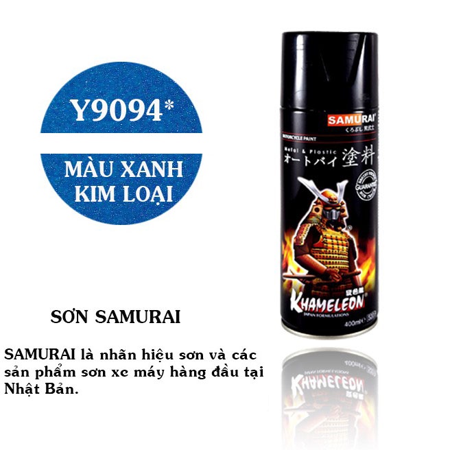 Sơn Samurai màu xanh kim loại Y9094 chính hãng, sơn xịt dàn áo xe máy chịu nhiệt, chống nứt nẻ, kháng xăng