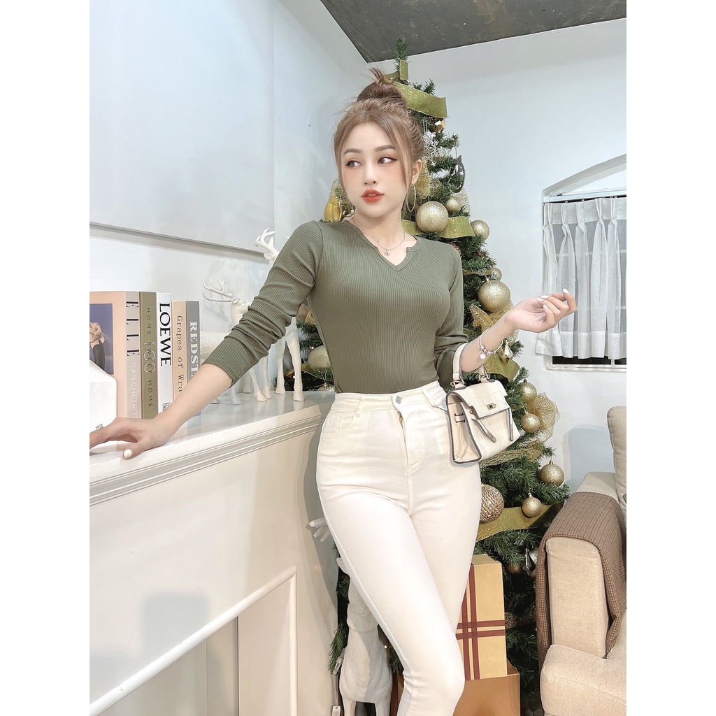 Quần jeans dài ống ôm nữ CRAZYTEEN lưng cao thanh lịch K0059