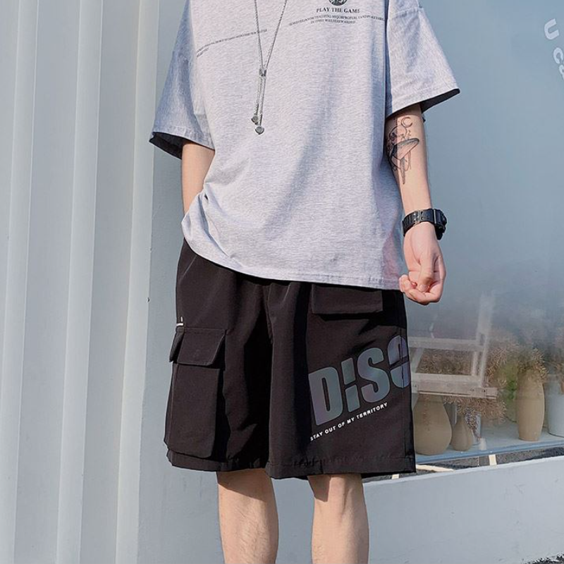 Reflective Casual Cargo Shorts Men's Trendy Hiphop High Street Beach Pants