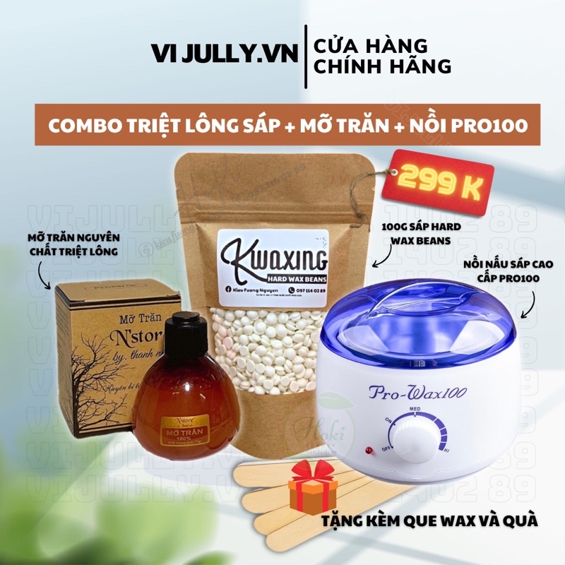 Combo Triệt Lông Vĩnh Viễn Máy Nấu Sáp Hard Wax Bean Nồi Pro100 Kèm Wax Lông Và Mỡ Trăn Cho Nách Tay Chân Râu Và Bikini