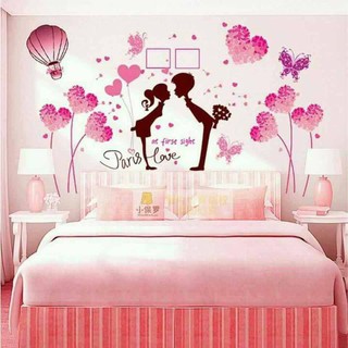 Combo decal dán tường hoa tim hồng và cặp đôi