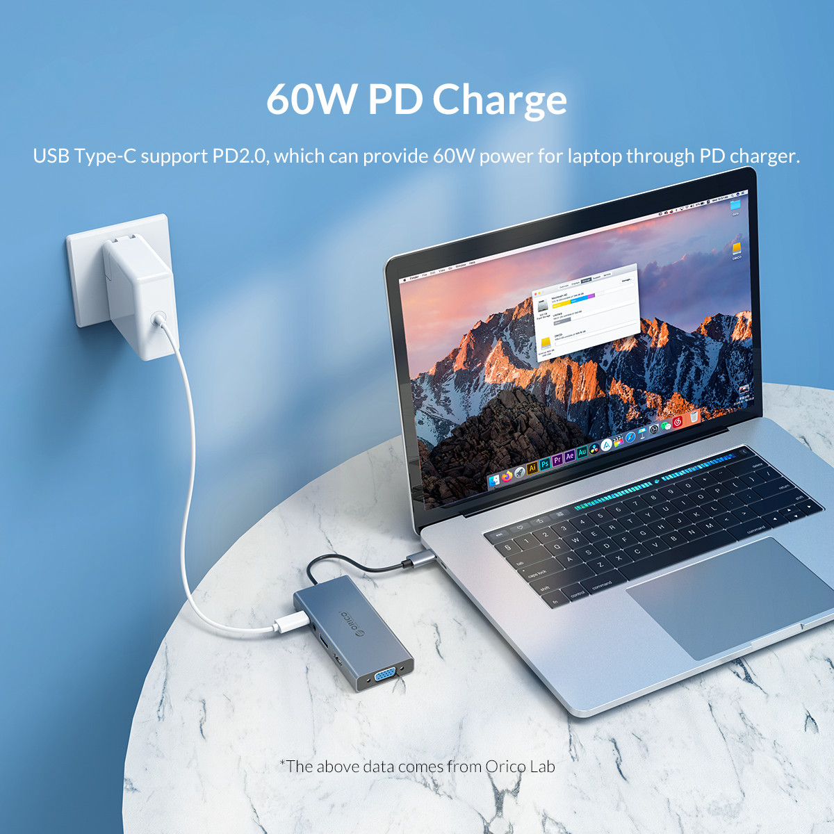 Đầu Hub Orico Chia Nguồn Âm Thanh Mc-u501p Usb C Sang Usb3.0 Hdmi Vga 100w Pd 3.5mm Type C 3.1 Cho Macbook Pro Tiện Lợi