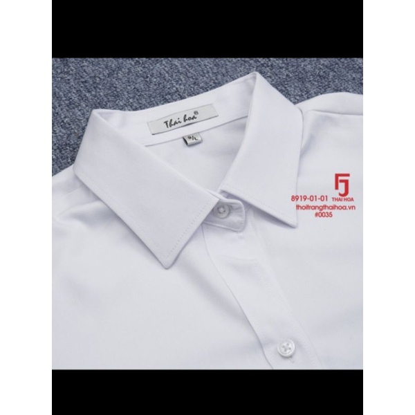 Áo sơ mi nữ Thái Hòa màu trắng mã 9021 và 8919 vải sợi tre co giãn