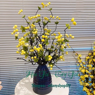 Hoa giả - cành cherry cổ cao cấp 90cm, trang trí cắm điểm đào đông, cành lựu sang trọng