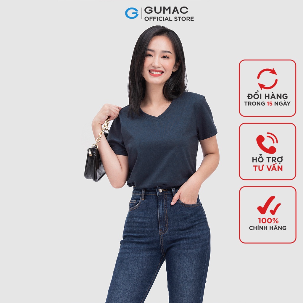 Áo thun nữ cổ tim cơ bản thời trang nữ GUMAC form basic năng động ATC04020