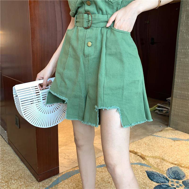 Jumpsuit Tay Ngắn Ống Rộng Lưng Cao Thời Trang Cho Nữ | BigBuy360 - bigbuy360.vn